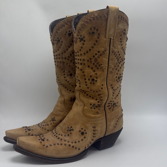 Caborca tan yellow tint western boots size 9 cowgirl studded - Picture 5 of 8